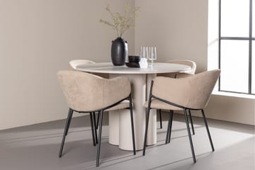Matgruppe Olivia 110 cm Rund med 4 Evelina stoler - Beige/Beige - Møbler - Bord - Spisegruppe