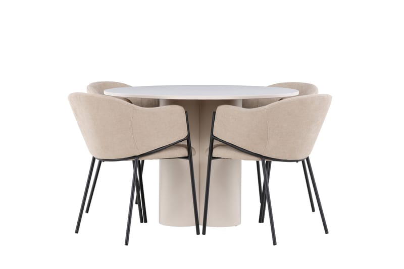 Matgruppe Olivia 110 cm Rund med 4 Evelina stoler - Beige/Beige - Møbler - Bord - Spisegruppe