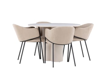 Matgruppe Olivia 110 cm Rund med 4 Evelina stoler - Beige/Beige - Møbler - Bord - Spisegruppe