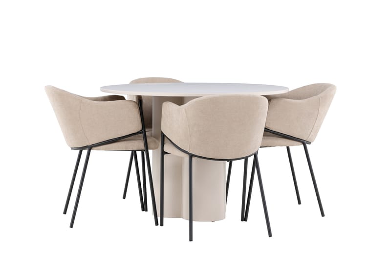 Matgruppe Olivia 110 cm Rund med 4 Evelina stoler - Beige/Beige - Møbler - Bord - Spisegruppe