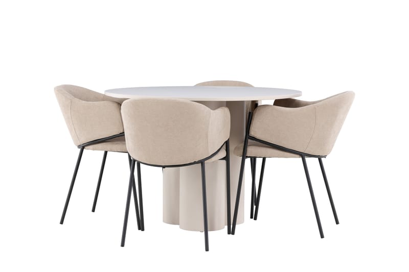 Matgruppe Olivia 110 cm Rund med 4 Evelina stoler - Beige/Beige - Møbler - Bord - Spisegruppe