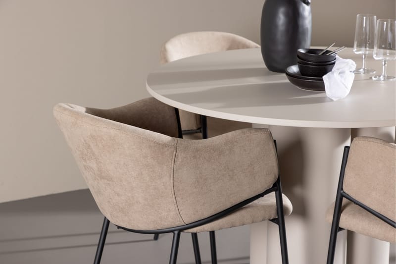 Matgruppe Olivia 110 cm Rund med 4 Evelina stoler - Beige/Beige - Møbler - Bord - Spisegruppe