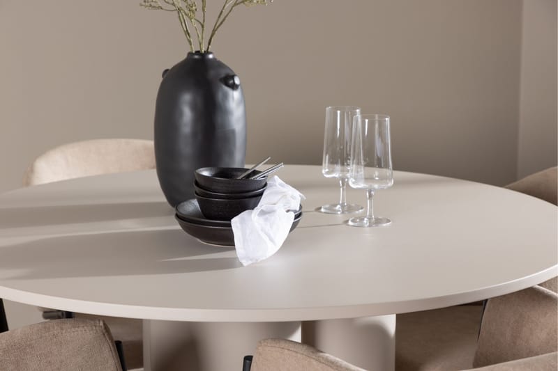 Matgruppe Olivia 110 cm Rund med 4 Evelina stoler - Beige/Beige - Møbler - Bord - Spisegruppe