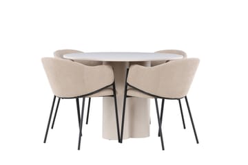 Matgruppe Olivia 110 cm Rund med 4 Evelina stoler - Beige/Beige - Møbler - Bord - Spisegruppe