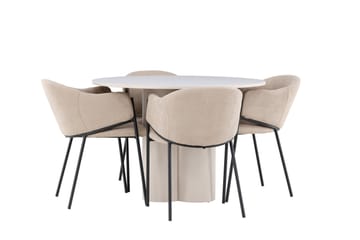 Matgruppe Olivia 110 cm Rund med 4 Evelina stoler - Beige/Beige - Møbler - Bord - Spisegruppe