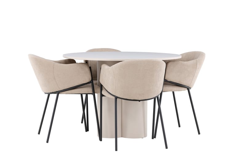 Matgruppe Olivia 110 cm Rund med 4 Evelina stoler - Beige/Beige - Møbler - Bord - Spisegruppe