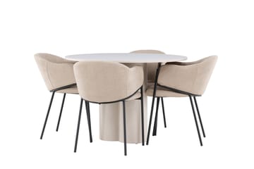 Matgruppe Olivia 110 cm Rund med 4 Evelina stoler - Beige/Beige - Møbler - Bord - Spisegruppe