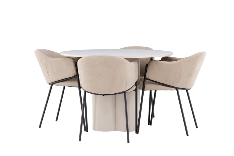 Matgruppe Olivia 110 cm Rund med 4 Evelina stoler - Beige/Beige - Møbler - Bord - Spisegruppe