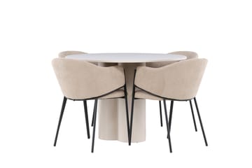 Matgruppe Olivia 110 cm Rund med 4 Evelina stoler - Beige/Beige - Møbler - Bord - Spisegruppe