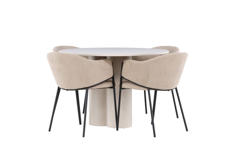 Matgruppe Olivia 110 cm Rund med 4 Evelina stoler - Beige/Beige - Møbler - Bord - Spisegruppe