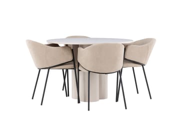 Matgruppe Olivia 110 cm Rund med 4 Evelina stoler - Beige/Beige - Møbler - Bord - Spisegruppe