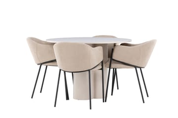 Matgruppe Olivia 110 cm Rund med 4 Evelina stoler - Beige/Beige - Møbler - Bord - Spisegruppe