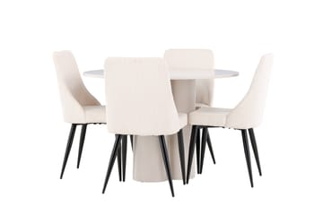 Matgruppe Olivia 110 cm Rund med 4 Leone stoler - Beige/Beige - Møbler - Bord - Spisegruppe
