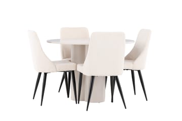 Matgruppe Olivia 110 cm Rund med 4 Leone stoler - Beige/Beige - Møbler - Bord - Spisegruppe
