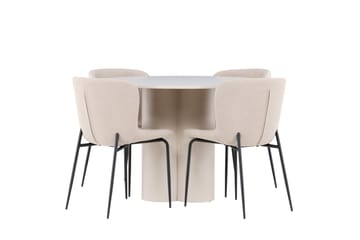 Matgruppe Olivia 110 cm Rund med 4 Modesto stoler - Beige/Beige - Møbler - Bord - Spisegruppe