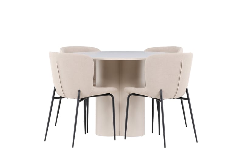 Matgruppe Olivia 110 cm Rund med 4 Modesto stoler - Beige/Beige - Møbler - Bord - Spisegruppe