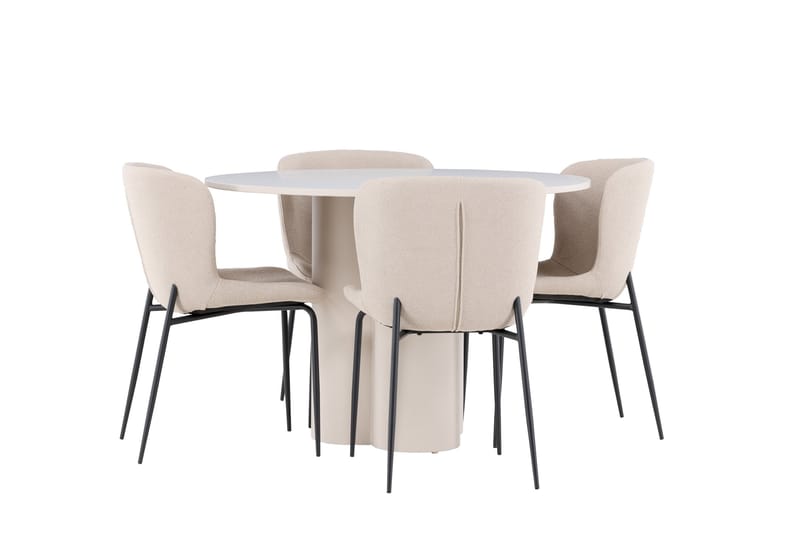 Matgruppe Olivia 110 cm Rund med 4 Modesto stoler - Beige/Beige - Møbler - Bord - Spisegruppe