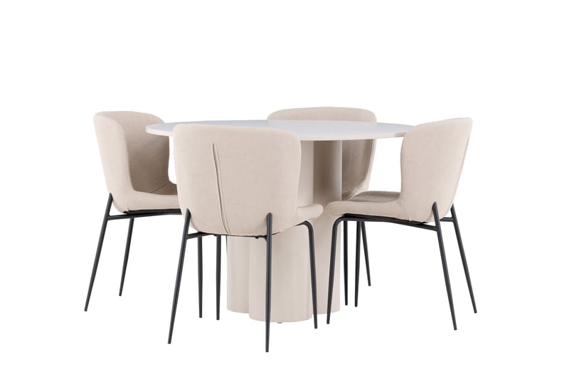 Matgruppe Olivia 110 cm Rund med 4 Modesto stoler - Beige/Beige - Møbler - Bord - Spisegruppe