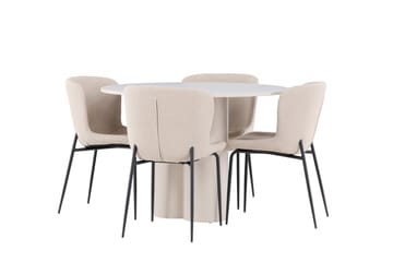 Matgruppe Olivia 110 cm Rund med 4 Modesto stoler - Beige/Beige - Møbler - Bord - Spisegruppe
