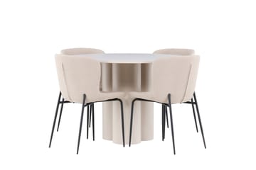 Matgruppe Olivia 110 cm Rund med 4 Modesto stoler - Beige/Beige - Møbler - Bord - Spisegruppe