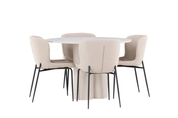 Matgruppe Olivia 110 cm Rund med 4 Modesto stoler - Beige/Beige - Møbler - Bord - Spisegruppe
