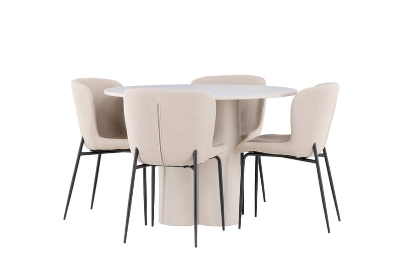 Matgruppe Olivia 110 cm Rund med 4 Modesto stoler - Beige/Beige - Møbler - Bord - Spisegruppe