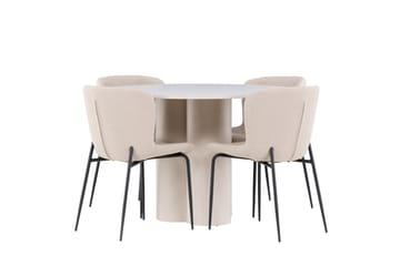 Matgruppe Olivia 110 cm Rund med 4 Modesto stoler - Beige/Beige - Møbler - Bord - Spisegruppe