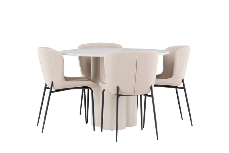 Matgruppe Olivia 110 cm Rund med 4 Modesto stoler - Beige/Beige - Møbler - Bord - Spisegruppe