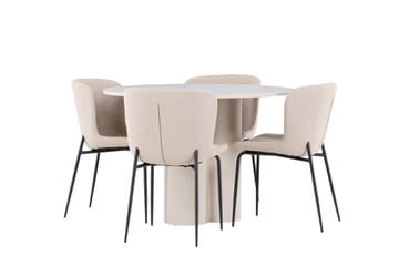 Matgruppe Olivia 110 cm Rund med 4 Modesto stoler - Beige/Beige - Møbler - Bord - Spisegruppe