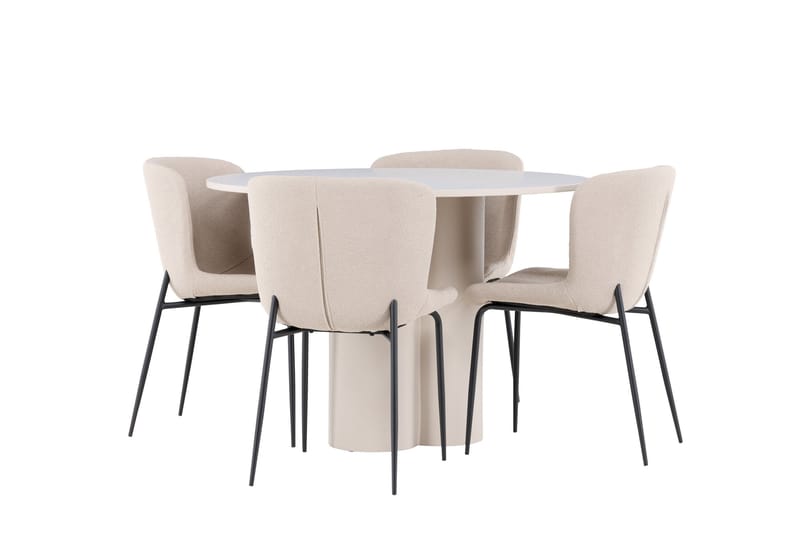 Matgruppe Olivia 110 cm Rund med 4 Modesto stoler - Beige/Beige - Møbler - Bord - Spisegruppe