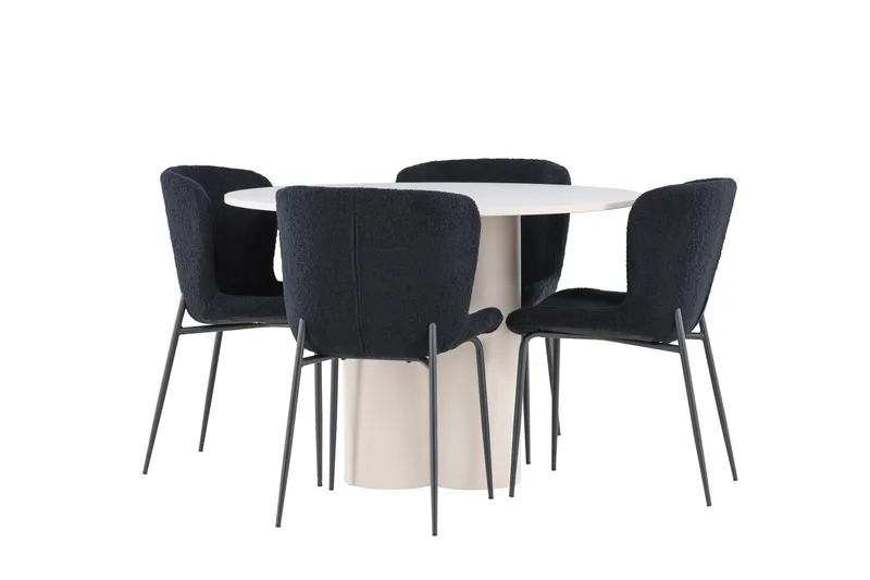 Matgruppe Olivia 110 cm Rund med 4 Modesto stoler, Beige/Svart