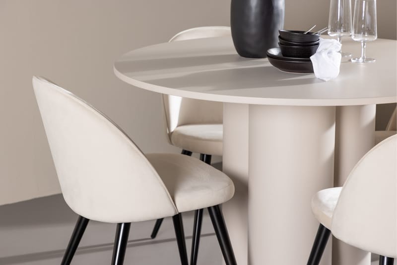 Matgruppe Olivia 110 cm Rund med 4 Velvet stoler - Beige/Beige - Møbler - Bord - Spisegruppe