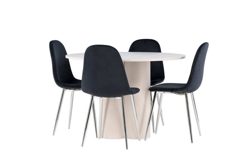 Matgruppe Olivia 110 cm Rund med 4 Polar stoler, Beige/Svart
