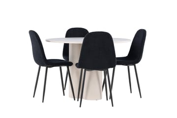 Matgruppe Olivia 110 cm Rund med 4 Polar stoler - Beige/Svart - Møbler - Bord - Spisegruppe