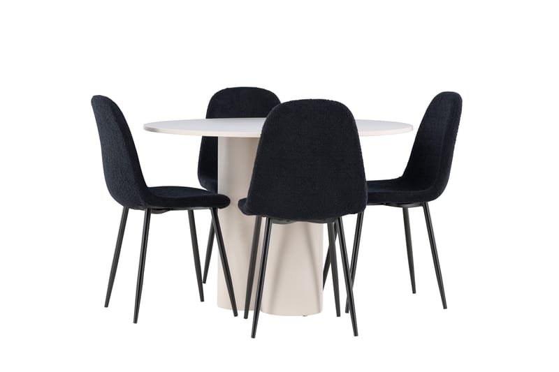 Matgruppe Olivia 110 cm Rund med 4 Polar stoler - Beige/Svart - Møbler - Bord - Spisegruppe