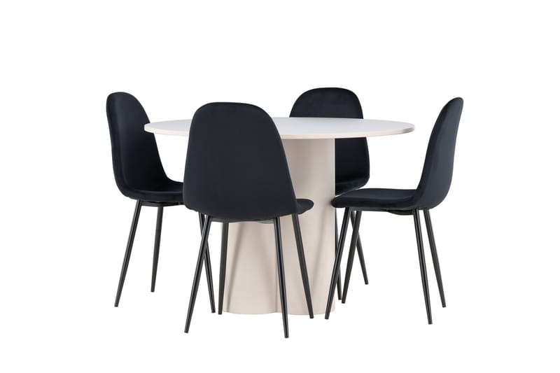 Matgruppe Olivia 110 cm Rund med 4 Polar stoler, Beige/Svart