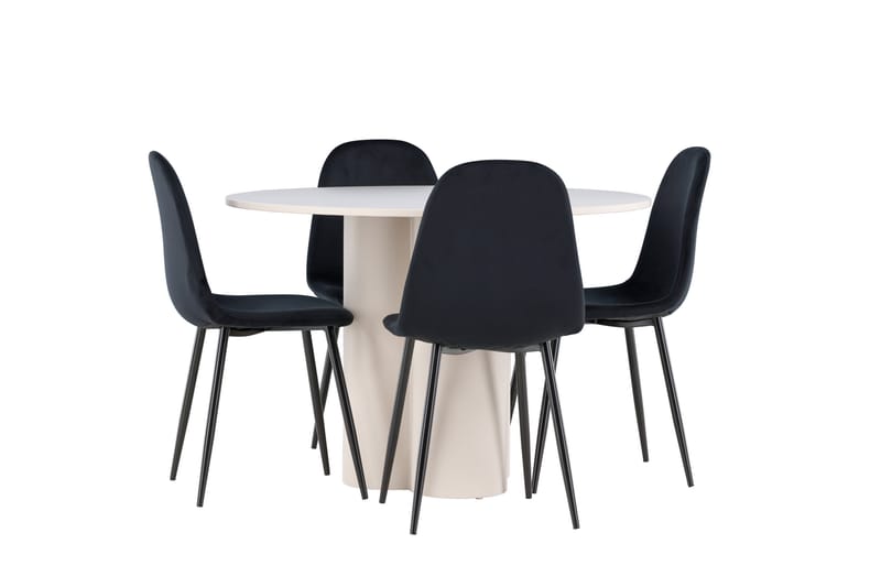 Matgruppe Olivia 110 cm Rund med 4 Polar stoler - Beige/Svart - Møbler - Bord - Spisegruppe