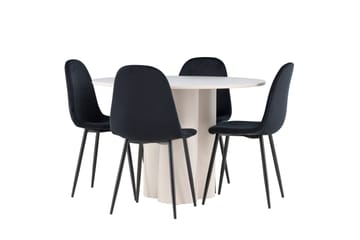 Matgruppe Olivia 110 cm Rund med 4 Polar stoler - Beige/Svart - Møbler - Bord - Spisegruppe