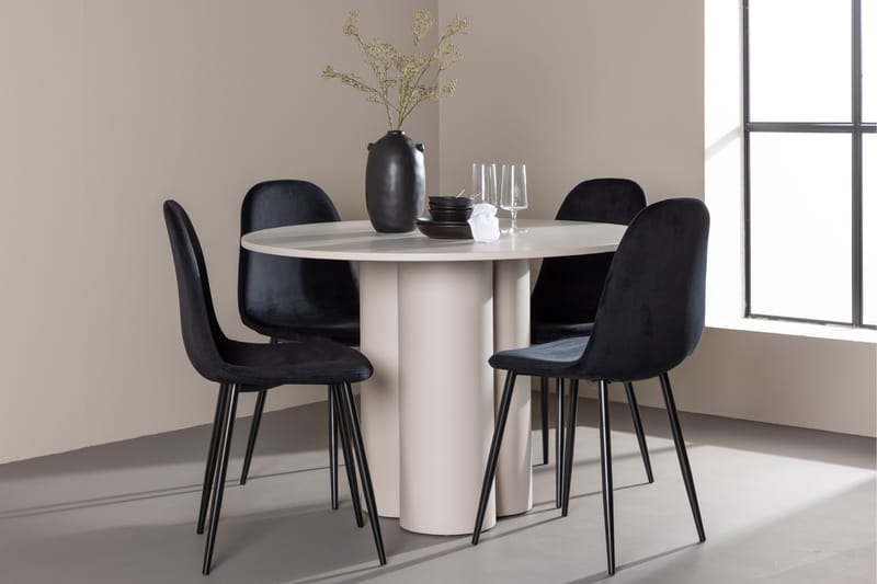 Matgruppe Olivia 110 cm Rund med 4 Polar stoler - Beige/Svart - Møbler - Bord - Spisegruppe