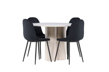 Matgruppe Olivia 110 cm Rund med 4 Polar stoler - Beige/Svart - Møbler - Bord - Spisegruppe