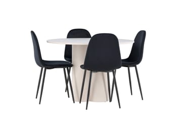 Matgruppe Olivia 110 cm Rund med 4 Polar stoler - Beige/Svart - Møbler - Bord - Spisegruppe