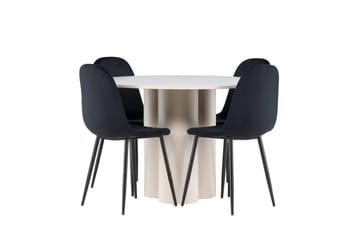 Matgruppe Olivia 110 cm Rund med 4 Polar stoler - Beige/Svart - Møbler - Bord - Spisegruppe