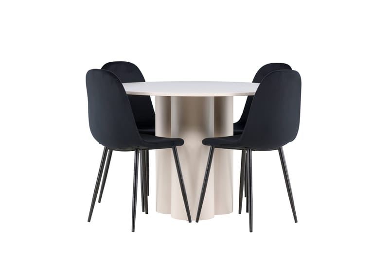 Matgruppe Olivia 110 cm Rund med 4 Polar stoler - Beige/Svart - Møbler - Bord - Spisegruppe