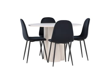 Matgruppe Olivia 110 cm Rund med 4 Polar stoler - Beige/Svart - Møbler - Bord - Spisegruppe