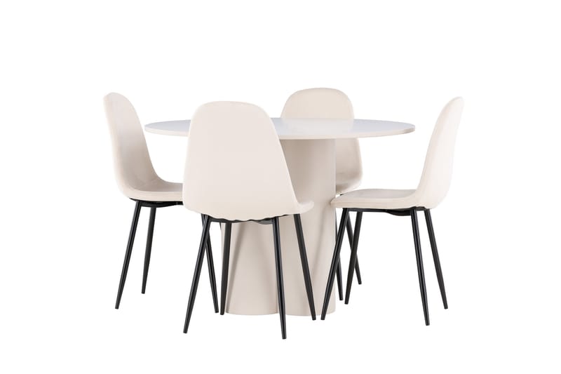 Matgruppe Olivia 110 cm Rund med 4 Polar stoler, Beige/Beige