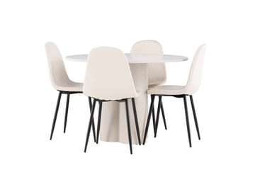 Matgruppe Olivia 110 cm Rund med 4 Polar stoler - Beige/Beige - Møbler - Bord - Spisegruppe