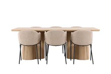 Matgruppe Olivia 210 cm Rektangulær med 6 Evelina stoler - Whitewash/Beige - Møbler - Bord - Spisegruppe