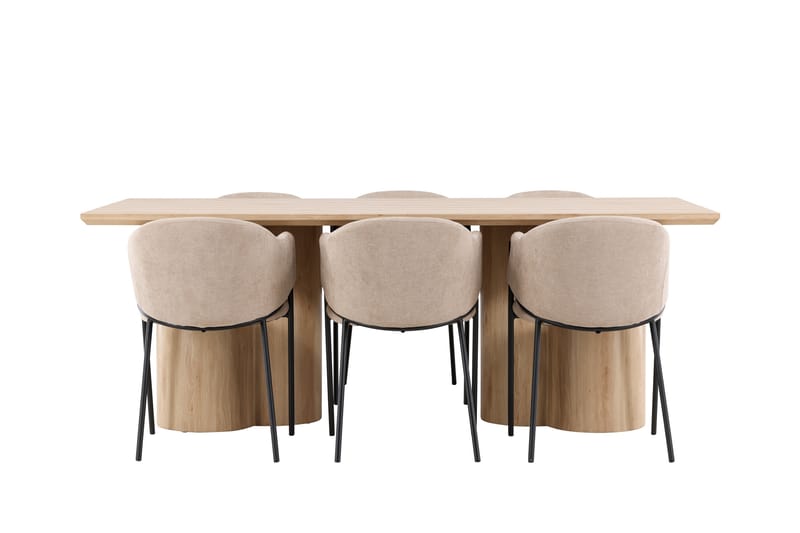 Matgruppe Olivia 210 cm Rektangulær med 6 Evelina stoler - Whitewash/Beige - Møbler - Bord - Spisegruppe