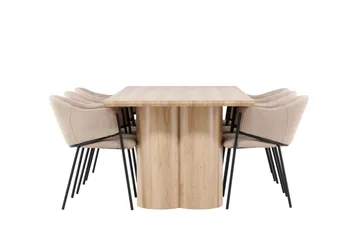 Matgruppe Olivia 210 cm Rektangulær med 6 Evelina stoler - Whitewash/Beige - Møbler - Bord - Spisegruppe