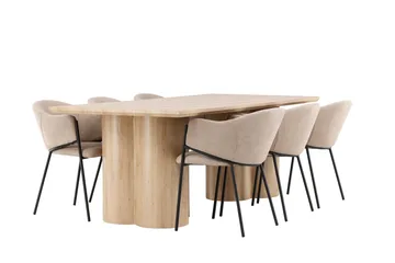 Matgruppe Olivia 210 cm Rektangulær med 6 Evelina stoler - Whitewash/Beige - Møbler - Bord - Spisegruppe